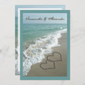 Invitation 5x7 Custom Sand Hearts Beach Destination Mariage (Devant / Derrière)