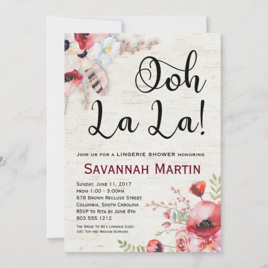 Invitation 5x7 de douche de lingerie de bouleau de (Devant)