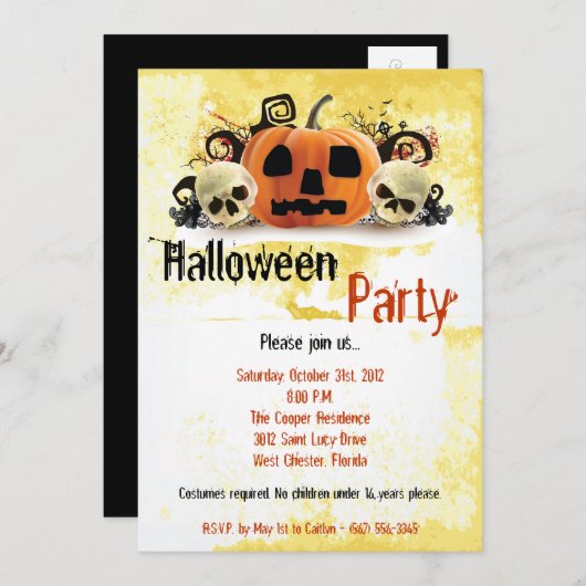 Invitation 5x7 Éffrayant Citrouille Halloween Costume Invitat (Devant / Derrière)