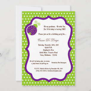 Invitation 5x7 Electric Green Lady Bug Anniversaire Invitatio