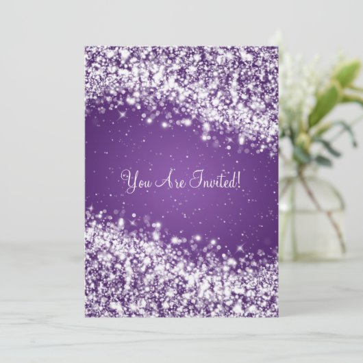 Invitation 5x7 Élégant Mariage Étincelant Vague pourpre (Debout devant)