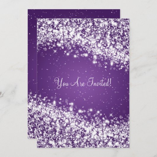 Invitation 5x7 Élégant Mariage Étincelant Vague pourpre (Devant / Derrière)