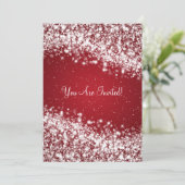 Invitation 5x7 Élégant mariage étincelant Vague rouge (Debout devant)