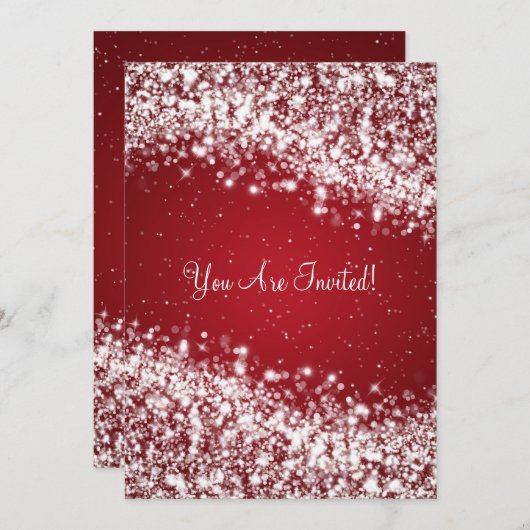 Invitation 5x7 Élégant mariage étincelant Vague rouge (Devant / Derrière)