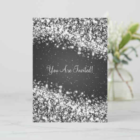 Invitation 5x7 Élégant Mariage Sparkling Wave Black (Debout devant)