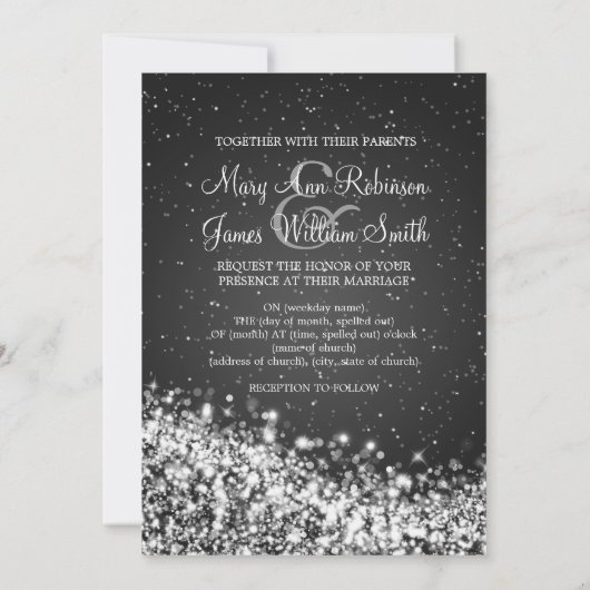 Invitation 5x7 Élégant Mariage Sparkling Wave Black (Dos)