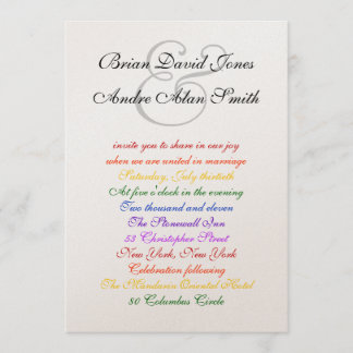 Invitation 5x7 Gay Mariage Rainbow Pride Metallic Pride
