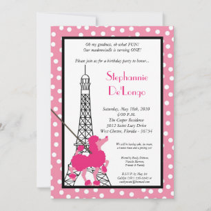 Invitation 5x7 Girl Pink Poodle Paris Anniversaire Par Invita