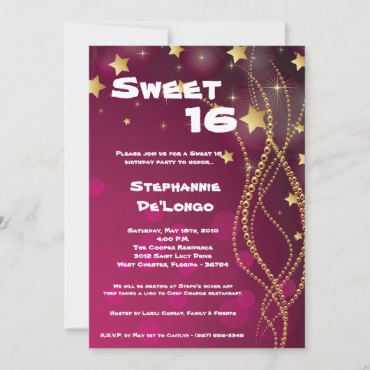 Invitation 5x7 Glitz Parties scintillant Sweet 16 Anniversair (Devant)