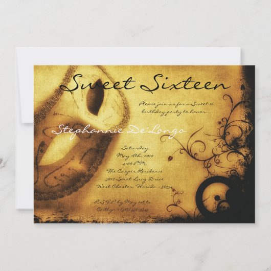 Invitation 5x7 Gold Masquerade Sweet 16 Anniversaire Invitati (Devant)