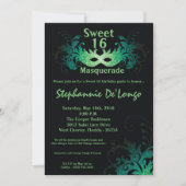 Invitation 5x7 Green Masquerade Sweet 16 Anniversaire Invitat (Devant)