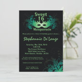 Invitation 5x7 Green Masquerade Sweet 16 Anniversaire Invitat (Debout devant)