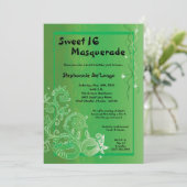 Invitation 5x7 Green Masquerade Sweet 16 Anniversaire Invitat (Debout devant)