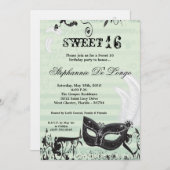 Invitation 5x7 Green Masquerade Sweet 16 Anniversaire Invitat (Devant / Derrière)