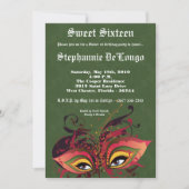 Invitation 5x7 Green Masquerade Sweet 16 Anniversaire Invitat (Devant)
