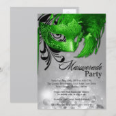 Invitation 5x7 Green Masquerade Sweet 16 Anniversaire Invitat (Devant / Derrière)