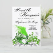 Invitation 5x7 Green Masquerade Sweet 16 Anniversaire Invitat (Debout devant)
