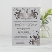 Invitation 5x7 Gris Masquerade Sweet 16 Anniversaire Invitati (Debout devant)