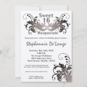 Invitation 5x7 Gris Masquerade Sweet 16 Anniversaire Invitati (Devant)