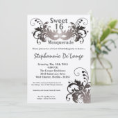 Invitation 5x7 Gris Masquerade Sweet 16 Anniversaire Invitati (Debout devant)