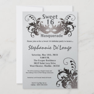 Invitation 5x7 Gris Masquerade Sweet 16 Anniversaire Invitati