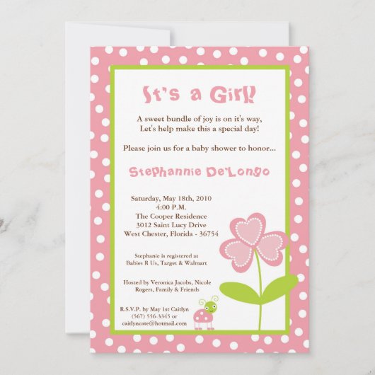 Invitation 5x7 Heure du printemps Lady Bug Baby shower Invita (Devant)