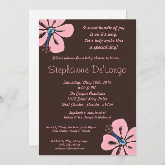 Invitation 5x7 Hibiscus hawaïensInvitation Baby shower de fle (Devant / Derrière)