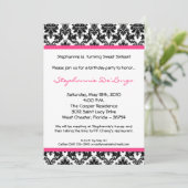 Invitation 5x7 Hot rose noir Damask Anniversaire Fête Invitat (Debout devant)