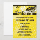 Invitation 5x7 Jaune DJ Tourne-disque16e anniversaire Invitat (Devant / Derrière)