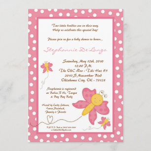 Invitation 5x7 JUMELLE l'invitation rose de baby shower de