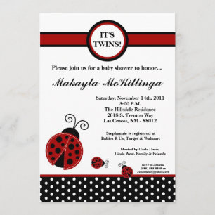 Invitation 5x7 JUMELLE l'invitation rouge de baby shower de