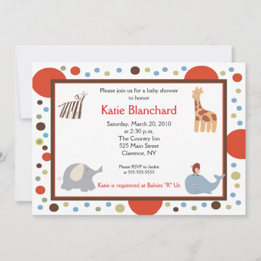 Invitation 5x7 Jungle Alphabet Baby shower de points de soupe (Devant)