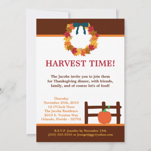 Invitation 5x7 L'automne laisse l'invitation Wreath Pum Thank (Devant)