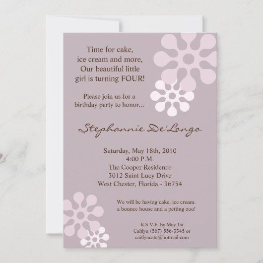 Invitation 5x7 Lavande violet Fleur d'anniversaire par invita (Devant)