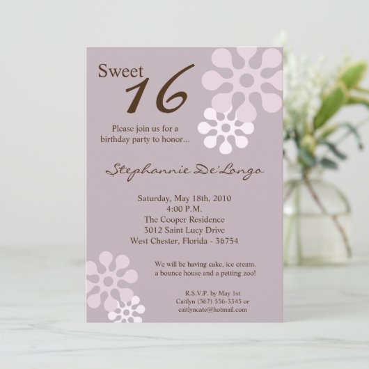 Invitation 5x7 Lavande violet Fleur d'anniversaire par invita (Debout devant)