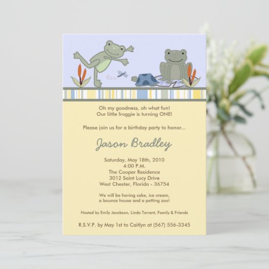 Invitation 5x7 Leap Frog Turtle Bee Anniversaire Fête Invitat (Debout devant)