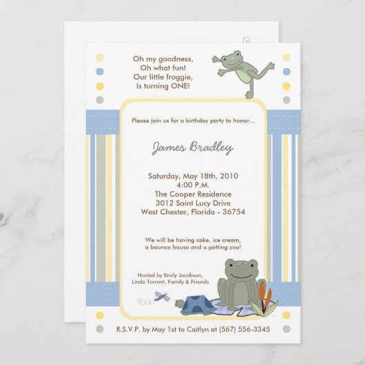 Invitation 5x7 Leap Frog Turtle Bee Anniversaire Fête Invitat (Devant / Derrière)