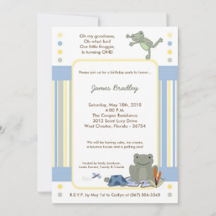 Invitation 5x7 Leap Frog Turtle Bee Anniversaire Fête Invitat