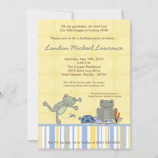 Invitation 5x7 Leap Frog Turtle Bee Anniversaire Fête Invitat (Devant)