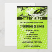 Invitation 5x7 Lime Gree DJ Tourne-disque16e anniversaire Inv (Devant / Derrière)