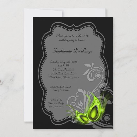 Invitation 5x7 Lime Masquerade Sweet 16 Anniversaire Invitati (Devant)