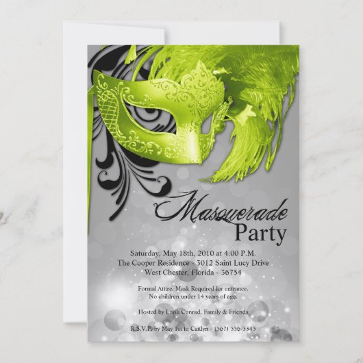 Invitation 5x7 Lime Masquerade Sweet 16 Anniversaire Invitati (Devant)