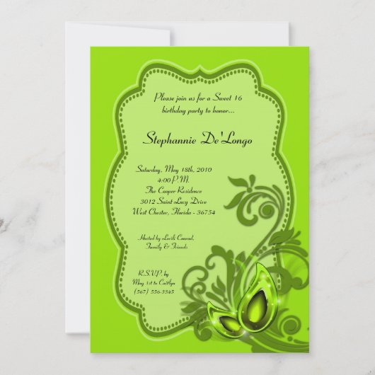 Invitation 5x7 Lime Masquerade Sweet 16 Anniversaire Invitati (Devant)