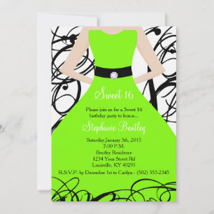Invitation 5x7 Lime Vert robe douce 16 Anniversaire Invitatio