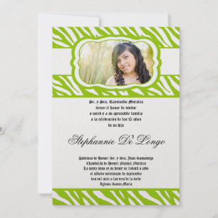 Invitation 5x7 Lime Zebra Imprimer Patter Quinceanera Invitat