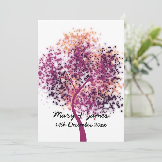 Invitation 5x7 Mariage "Save the Date" Purple Tree Modern (Debout devant)