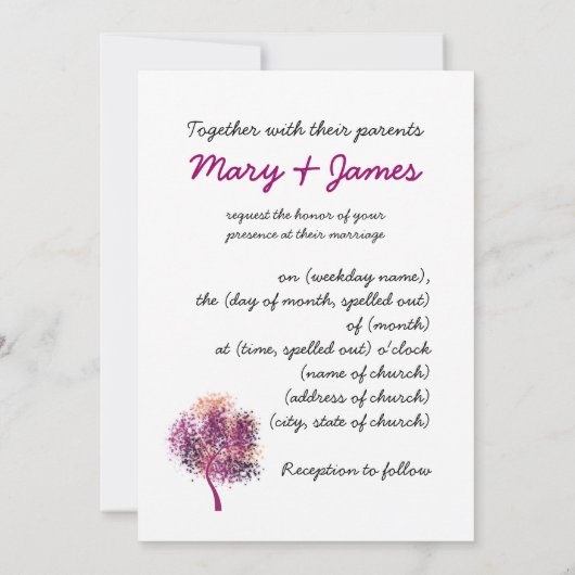 Invitation 5x7 Mariage "Save the Date" Purple Tree Modern (Dos)