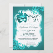 Invitation 5x7 Masquerade Turquoise Masque Masque 16 Invitati (Devant)