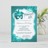 Invitation 5x7 Masquerade Turquoise Masque Masque 16 Invitati (Debout devant)