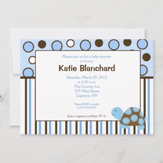 Invitation 5x7 Mod Turtle Blue Baby shower à points tendance (Devant)